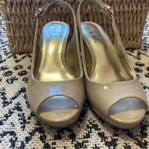 Life Stride Nude Patent Peep-Toe Slingback Heels